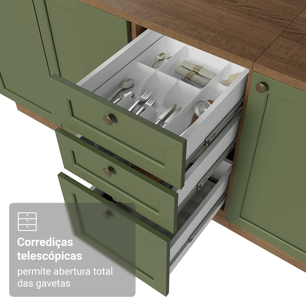Armário de Cozinha Completa 270 cm Rustic/Verde Vik Madesa 07