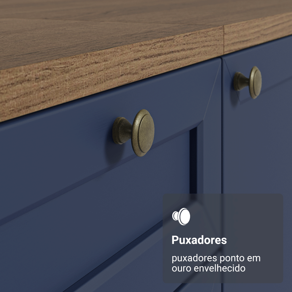 Armário de Cozinha Completa 280 cm Rustic/Azul Vik Madesa 01