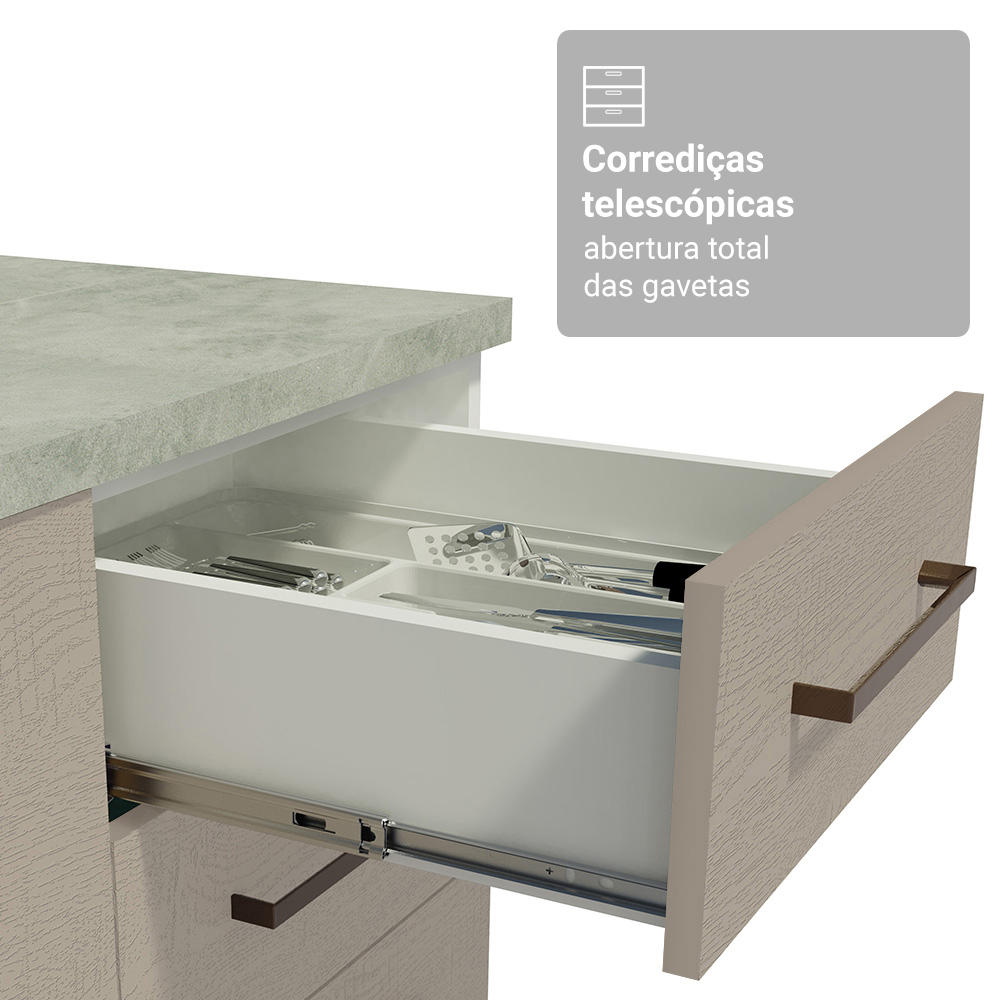 Conjunto Gabinete para Banheiro 120cm 3 Portas 3 Gavetas Branco/Crema Agata Madesa 01