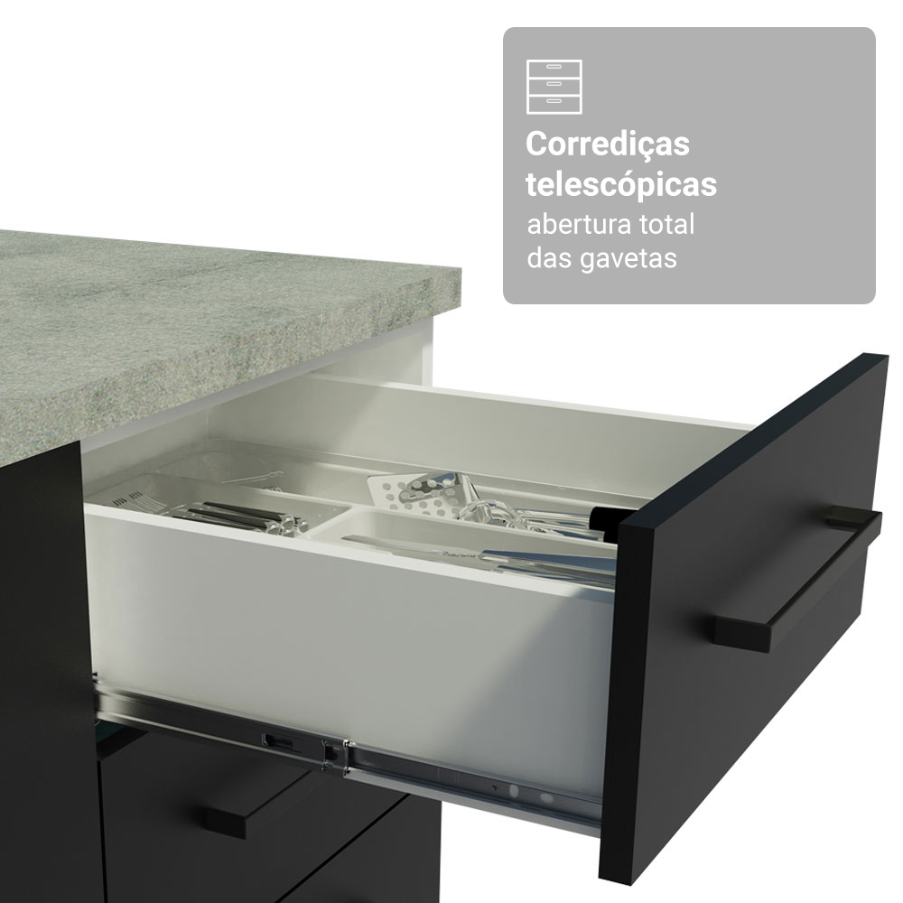 Conjunto Gabinete para Banheiro 120cm 3 Portas 3 Gavetas Branco/Preto Agata Madesa 01
