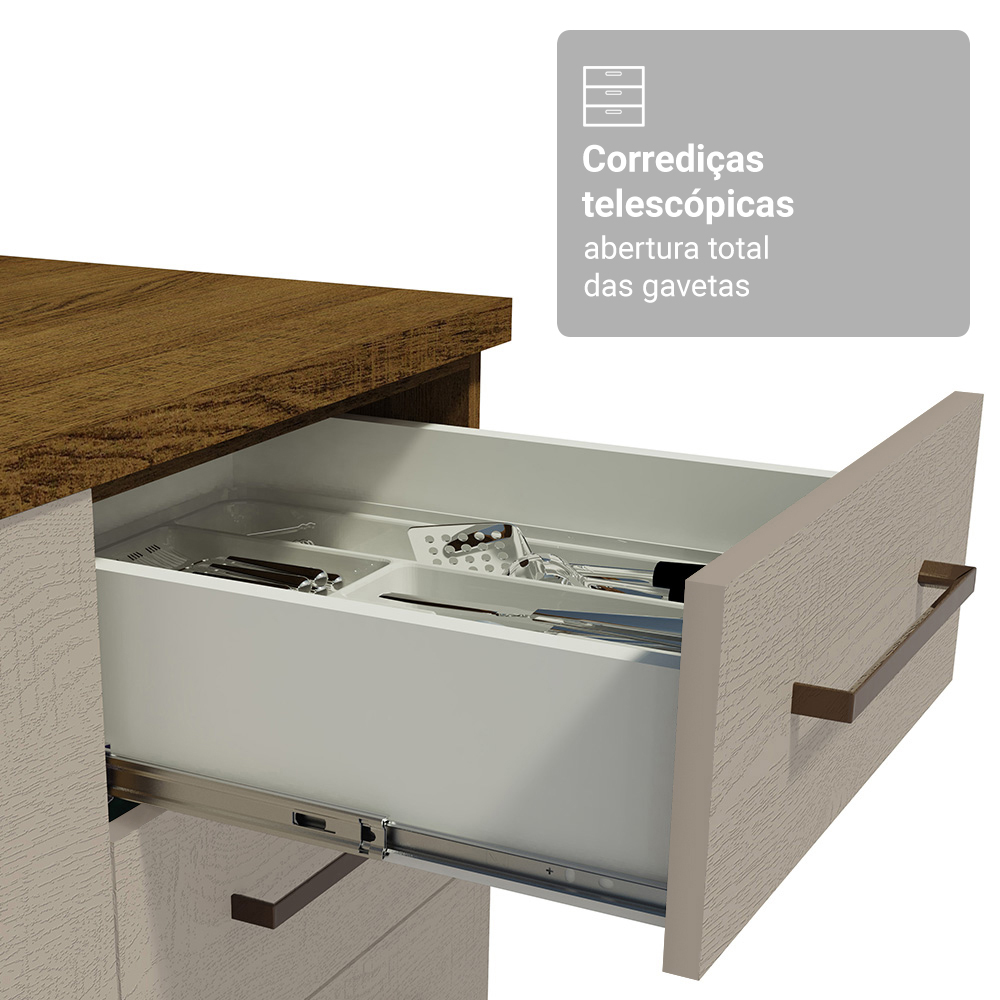 Conjunto Gabinete para Banheiro 120cm 3 Portas 3 Gavetas Rustic/Crema Agata Madesa 01