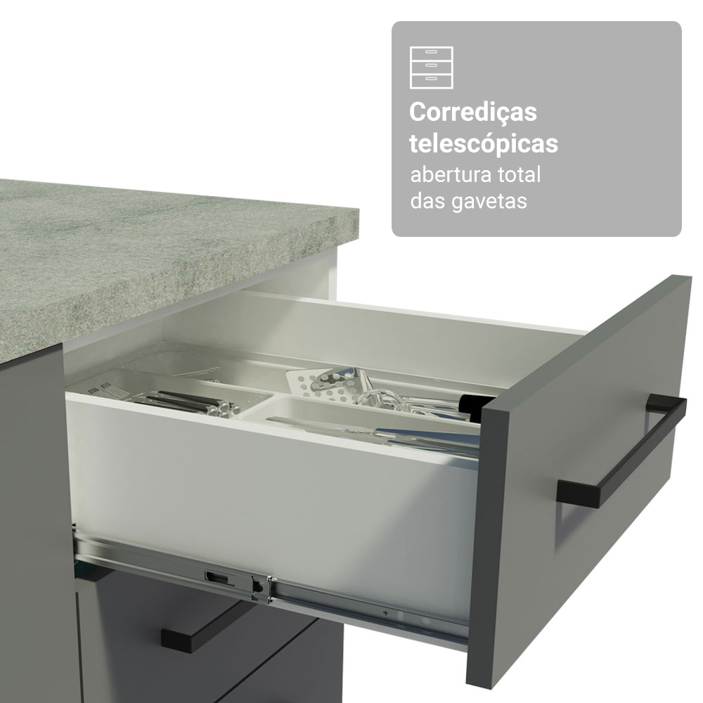 Conjunto Gabinete para Banheiro 120cm 3 Portas 3 Gavetas Branco/Cinza Agata Madesa 01