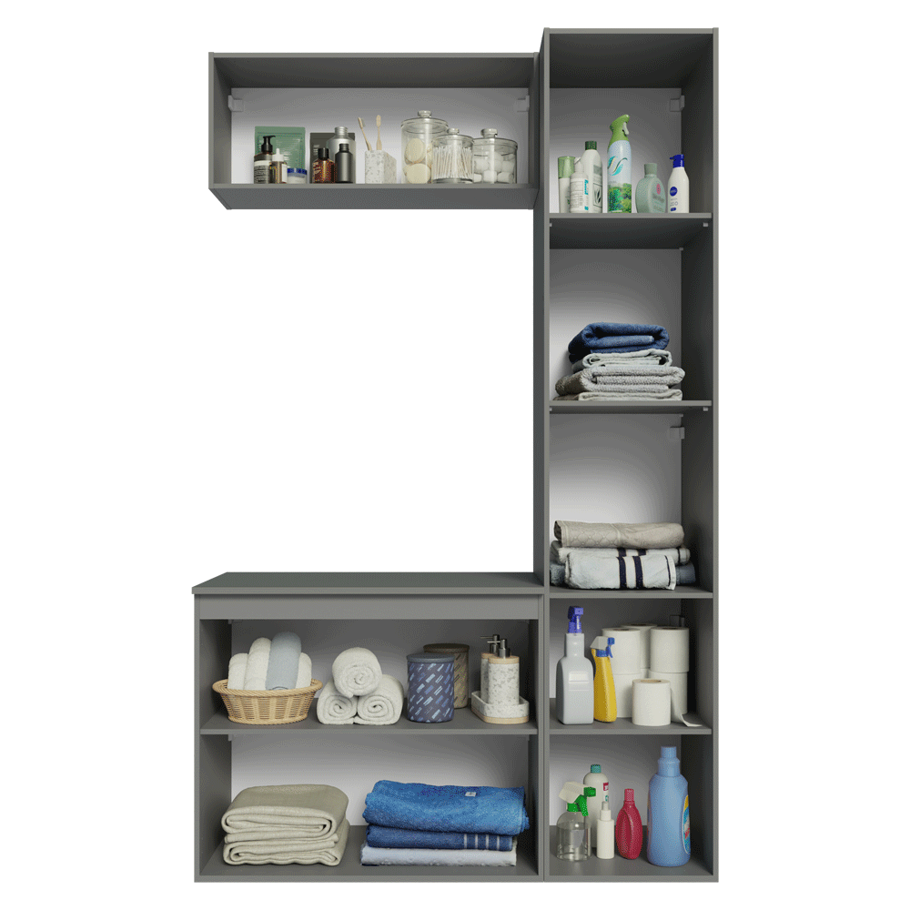 Conjunto Gabinete Suspenso para Banheiro 120cm 5 Portas Cinza Nice Madesa 02