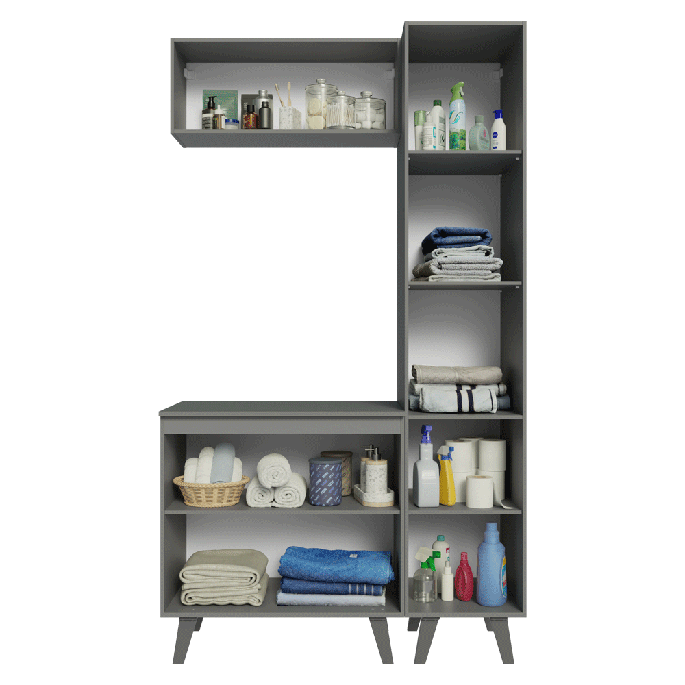 Conjunto Gabinete para Banheiro 120cm 5 Portas Cinza Nice Madesa 03