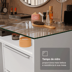 Escrivaninha Penteadeira 136cm 1 Porta 3 Gavetas Tampo de Vidro Branco Madesa
