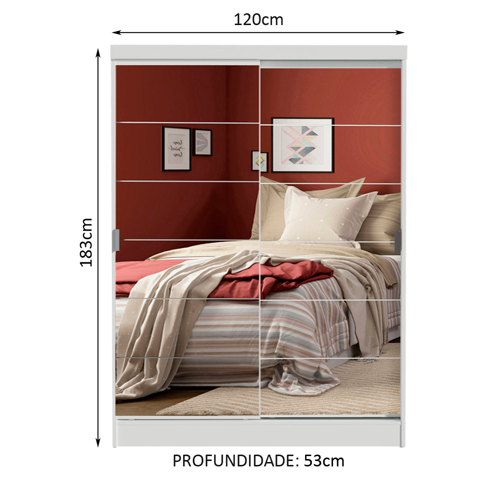 Quarto Completo com Guarda-Roupa Luke 2 Portas de Espelho e Cabeceira com 2 Mesas de Cabeceira Madesa Branco