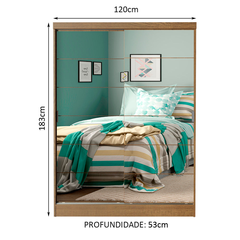 Quarto Completo com Guarda-Roupa Luke 2 Portas de Espelho e Cabeceira com 2 Mesas de Cabeceira Madesa Rustic