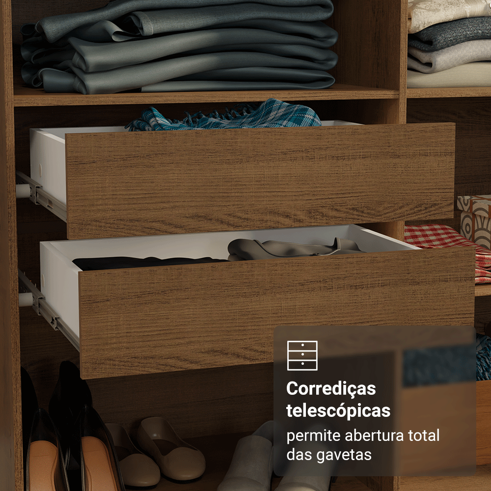 Guarda-Roupa Closet de Canto 522 cm 8 Gavetas Rustic Venus Madesa