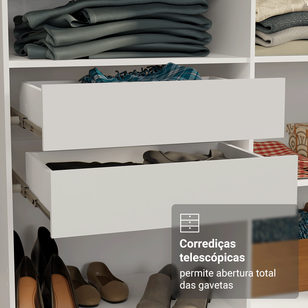 Guarda-Roupa Closet de Canto 522 cm 8 Gavetas Branco Venus Madesa