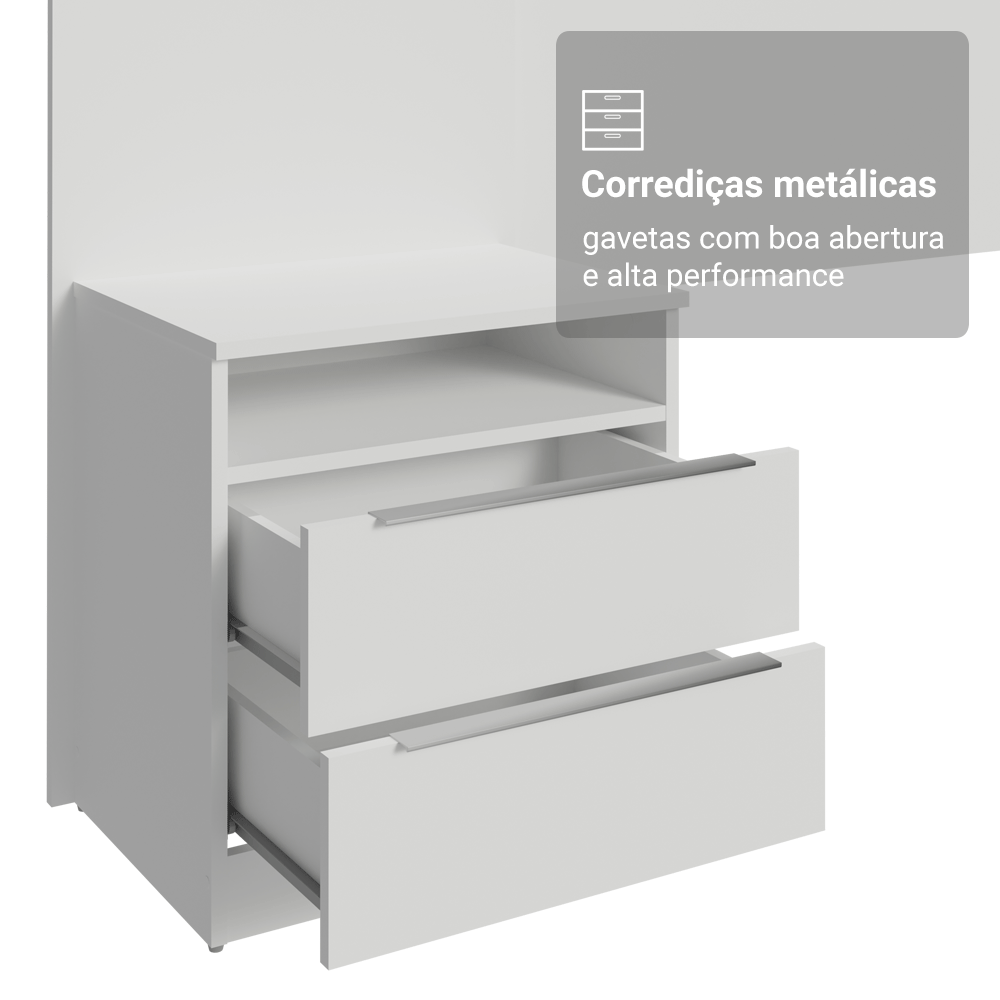 Cabeceira Extensível Estofada com 2 Mesas de Cabeceira Branco/Imperial Madesa