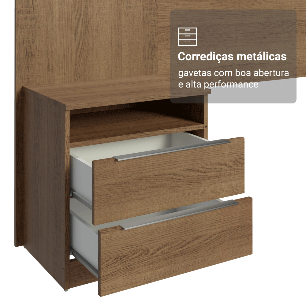 Cabeceira Extensível Estofada com 2 Mesas de Cabeceira Rustic/Imperial Madesa