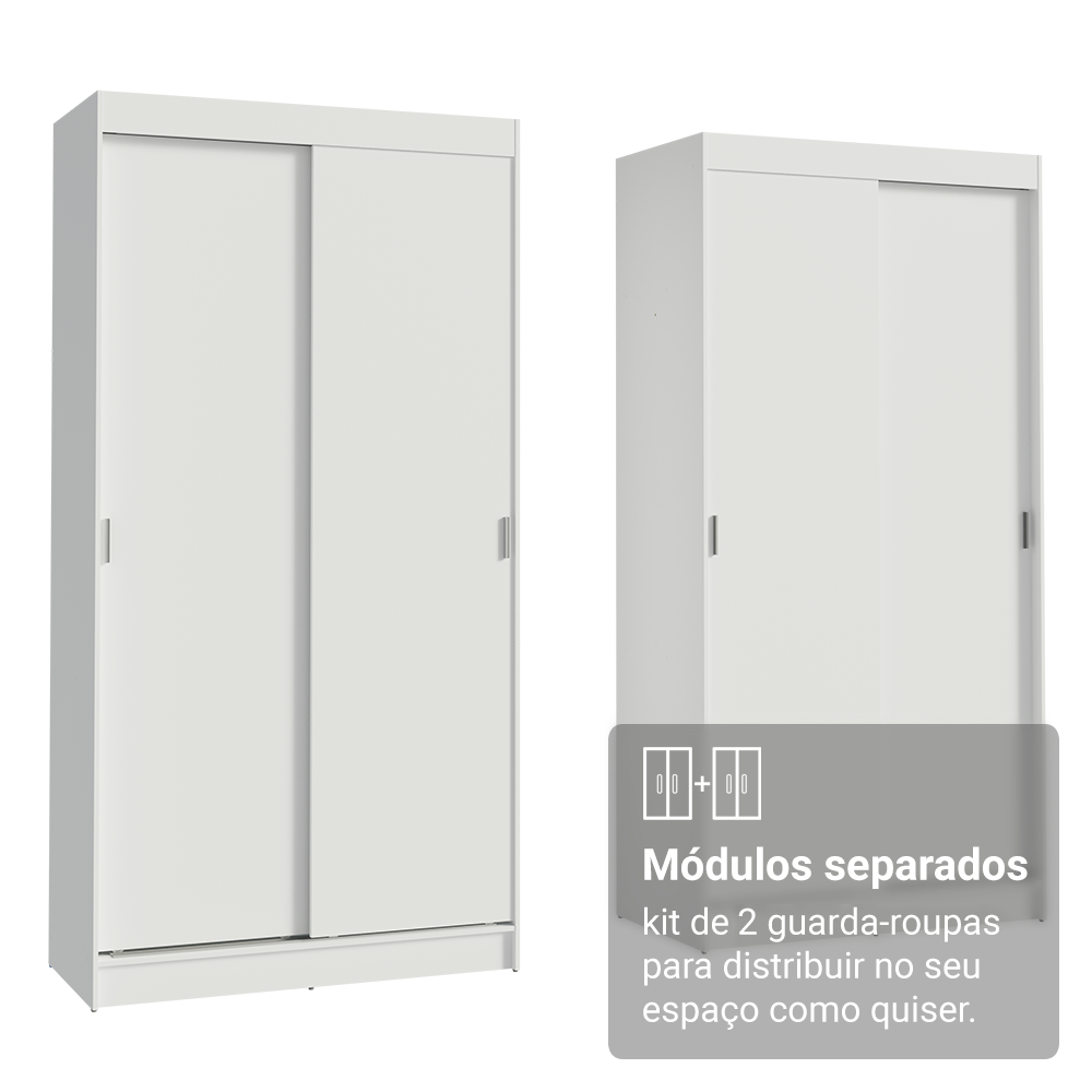 Conjunto 2 Guarda-Roupas 4 Portas de Correr Branco Tokio Madesa