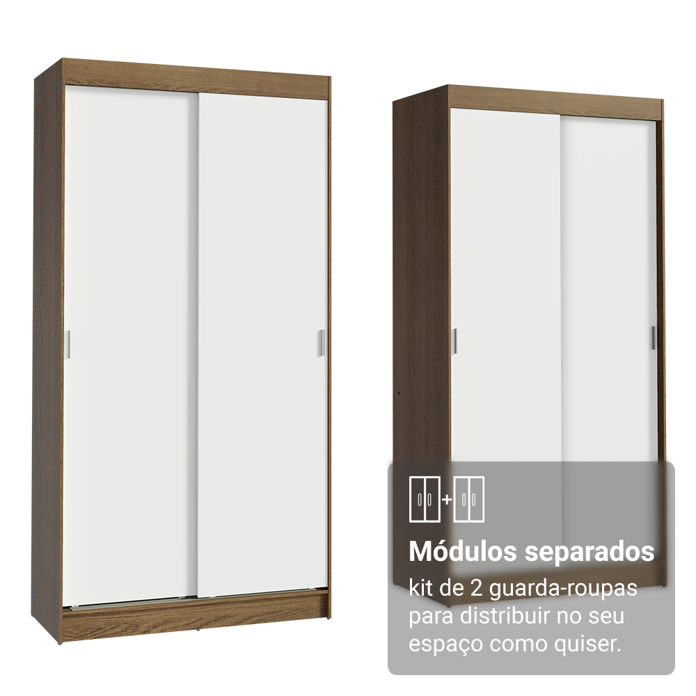 Conjunto 2 Guarda-Roupas 4 Portas de Correr Rustic/Branco Tokio Madesa