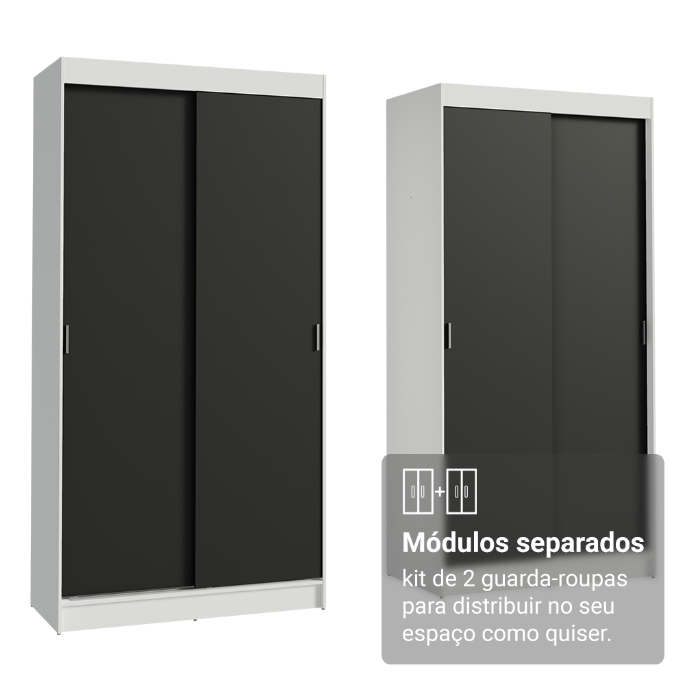 Conjunto 2 Guarda-Roupas 4 Portas de Correr Branco/Preto Tokio Madesa