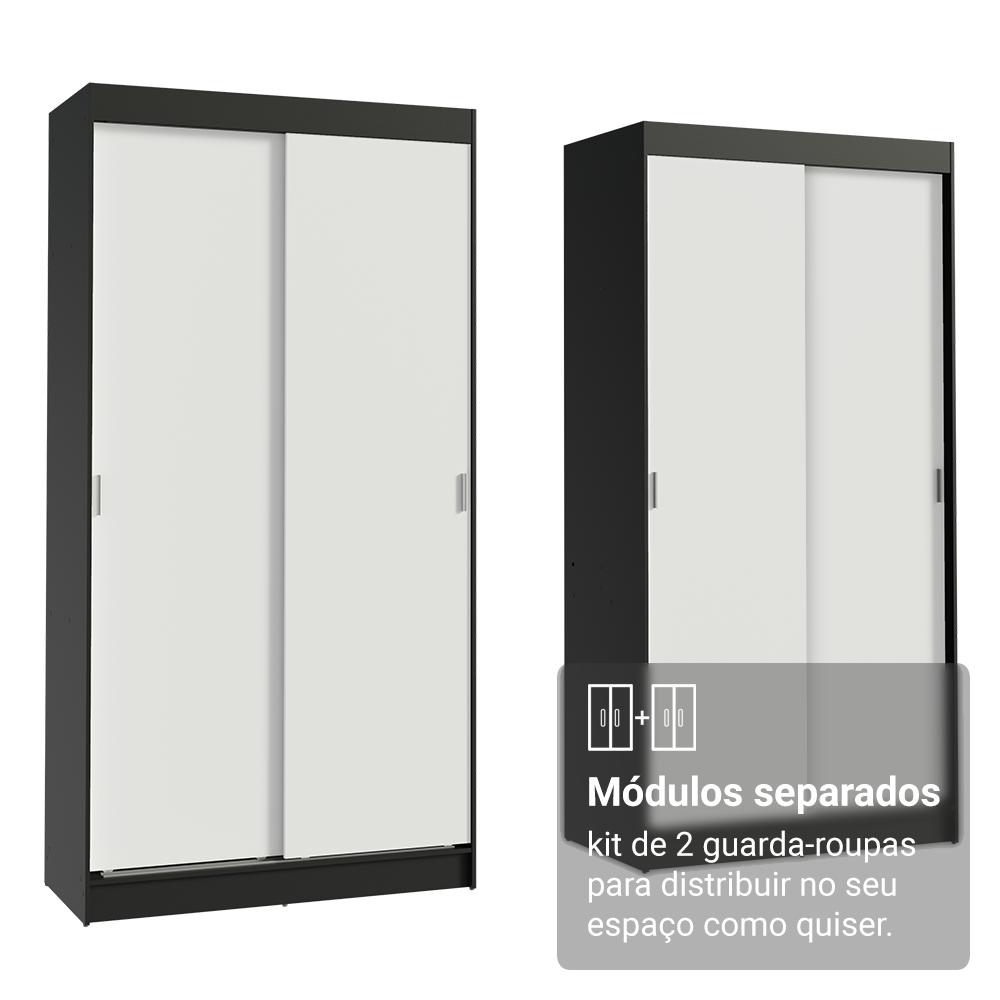 Conjunto 2 Guarda-Roupas 4 Portas de Correr Preto/Branco Tokio Madesa