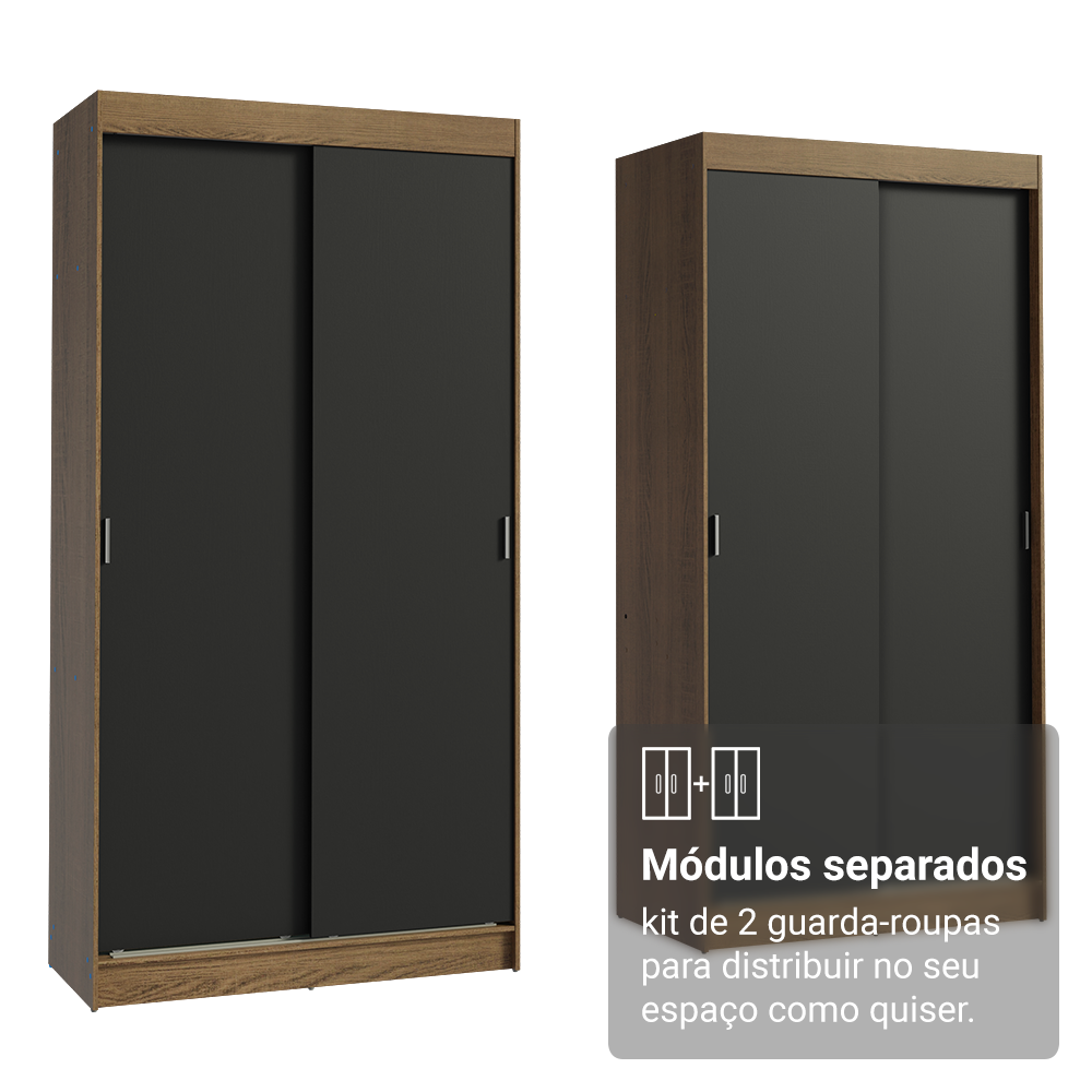 Conjunto 2 Guarda-Roupas 4 Portas de Correr Rustic/Preto Tokio Madesa