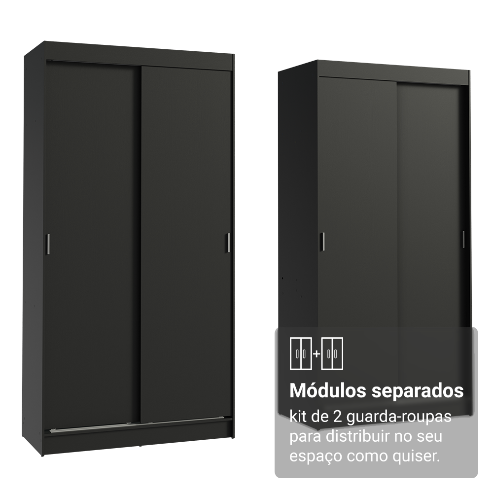 Conjunto 2 Guarda-Roupas 4 Portas de Correr Preto Tokio Madesa