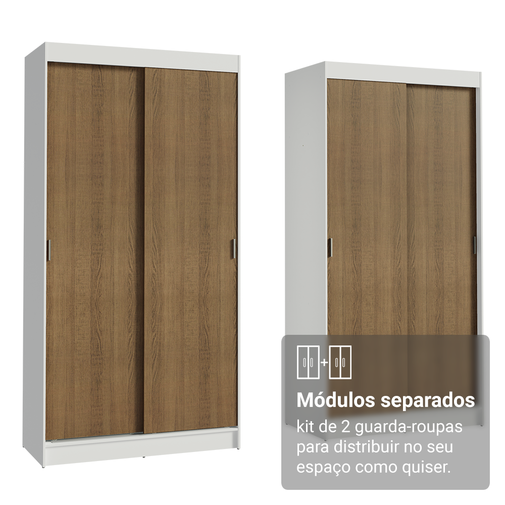Conjunto 2 Guarda-Roupas 4 Portas de Correr Branco/Rustic Tokio Madesa