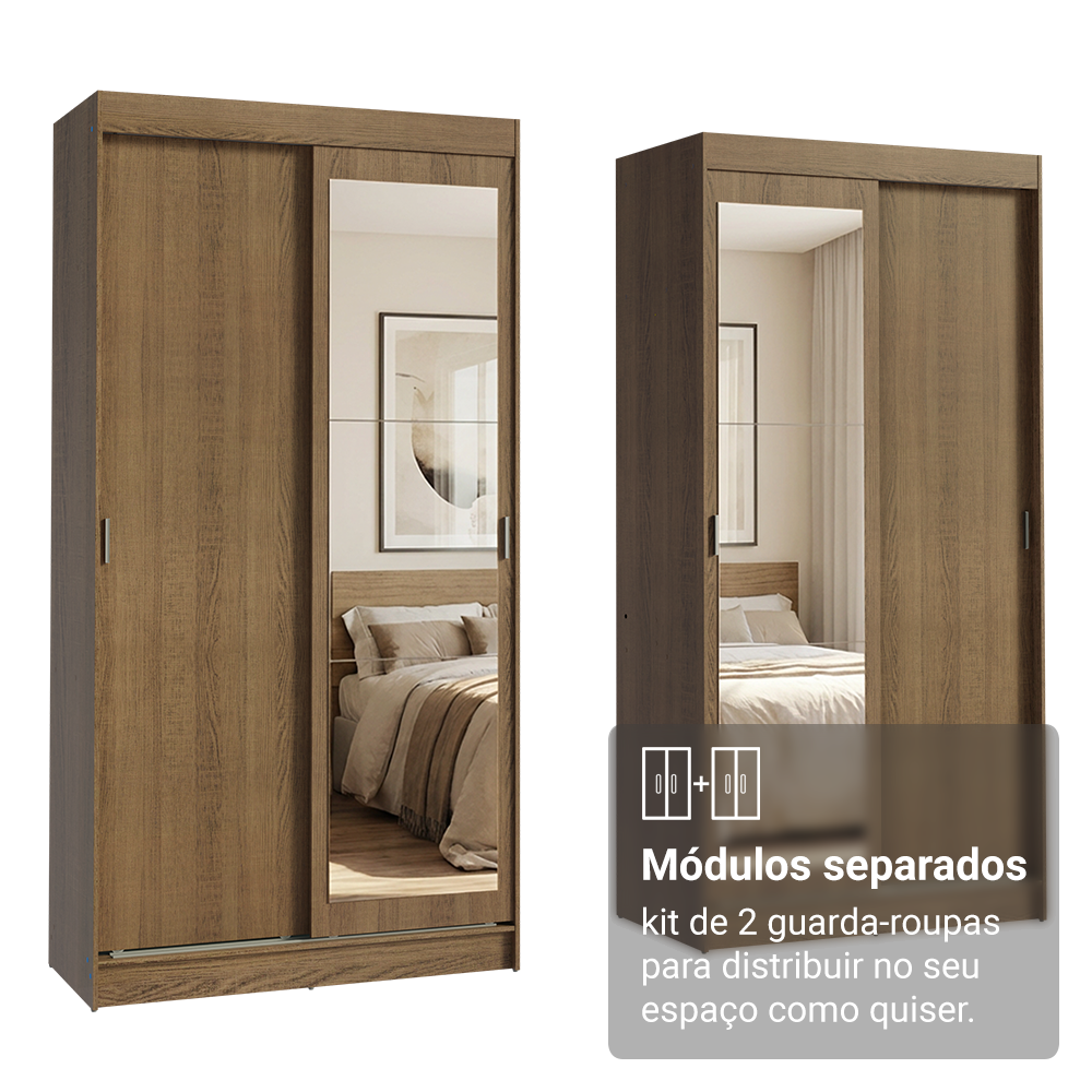 Conjunto 2 Guarda-Roupas 4 Portas de Correr com 2 Espelhos Rustic Tokio Madesa