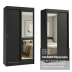 Conjunto 2 Guarda-Roupas 4 Portas de Correr com 2 Espelhos Preto Tokio Madesa
