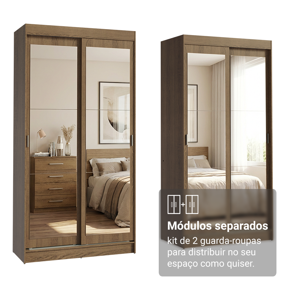 Conjunto 2 Guarda-Roupas 4 Portas de Correr com 4 Espelhos Rustic Tokio Madesa