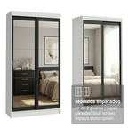 Conjunto 2 Guarda-Roupas 4 Portas de Correr com 4 Espelhos Branco/Preto Tokio Madesa