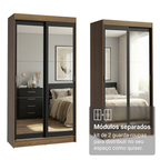 Conjunto 2 Guarda-Roupas 4 Portas de Correr com 4 Espelhos Rustic/Preto Tokio Madesa