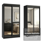 Conjunto 2 Guarda-Roupas 4 Portas de Correr com 4 Espelhos Preto Tokio Madesa