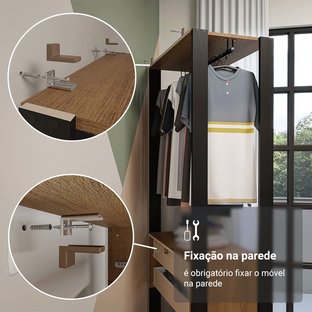 Guarda-Roupa Closet Modulado Valencia 4 Gavetas 199cm Rustic/Preto Madesa 02