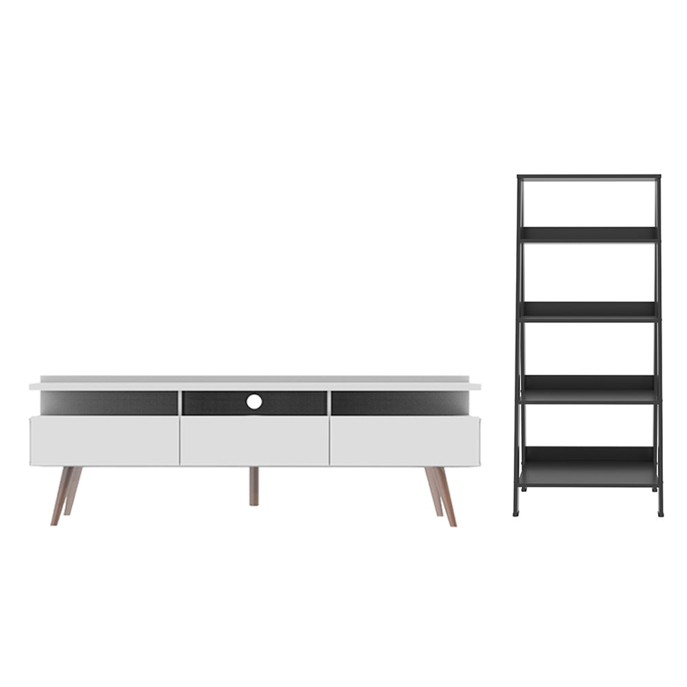 Rack para TV até 65 Polegadas Madesa Londres e Estante Escada Branco/Preto