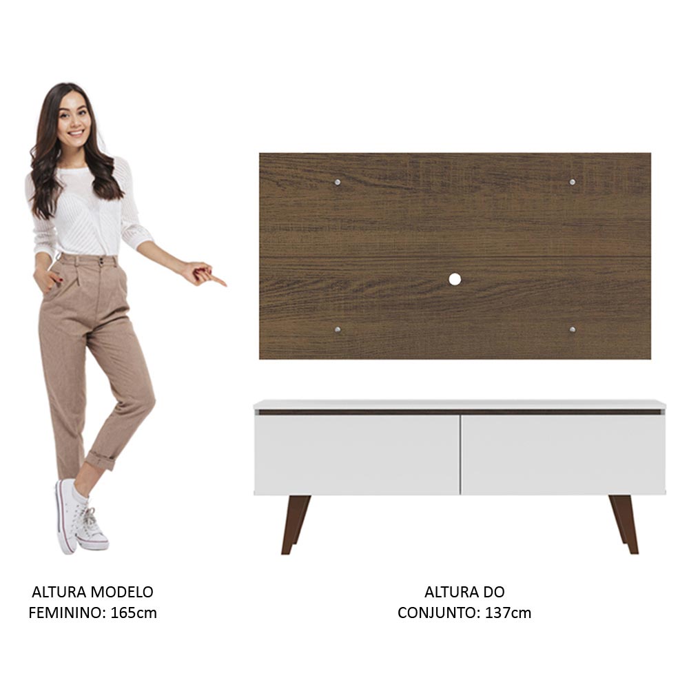Rack Madesa Le Mans e Painel para TV até 55 Polegadas 2 Portas Branco/Rustic