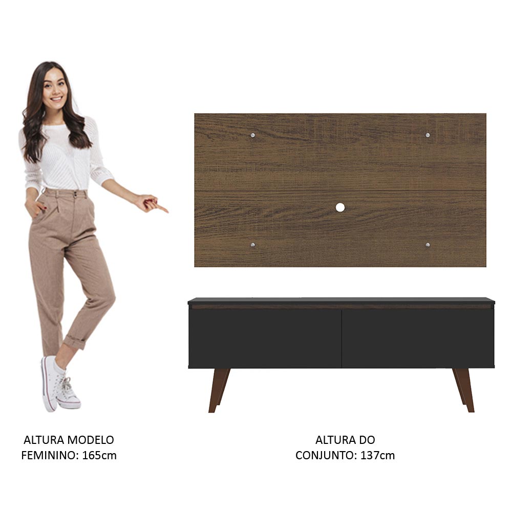 Rack Madesa Le Mans e Painel para TV até 55 Polegadas 2 Portas Preto/Rustic