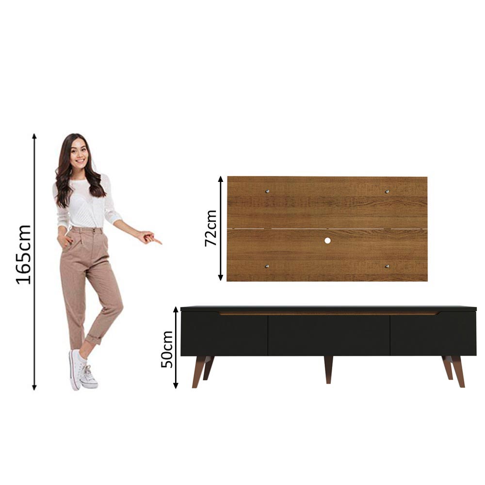 Rack Madesa Reims e Painel para TV até 55 Polegadas 2 Portas e 1 Gaveta Rustic/Preto