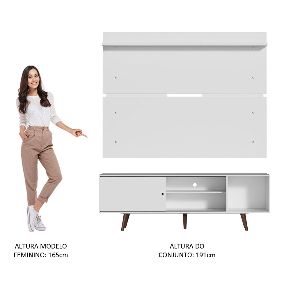 Rack Madesa Dubai e Painel para TV até 65 Polegadas com Pés Branco/Rustic 099B