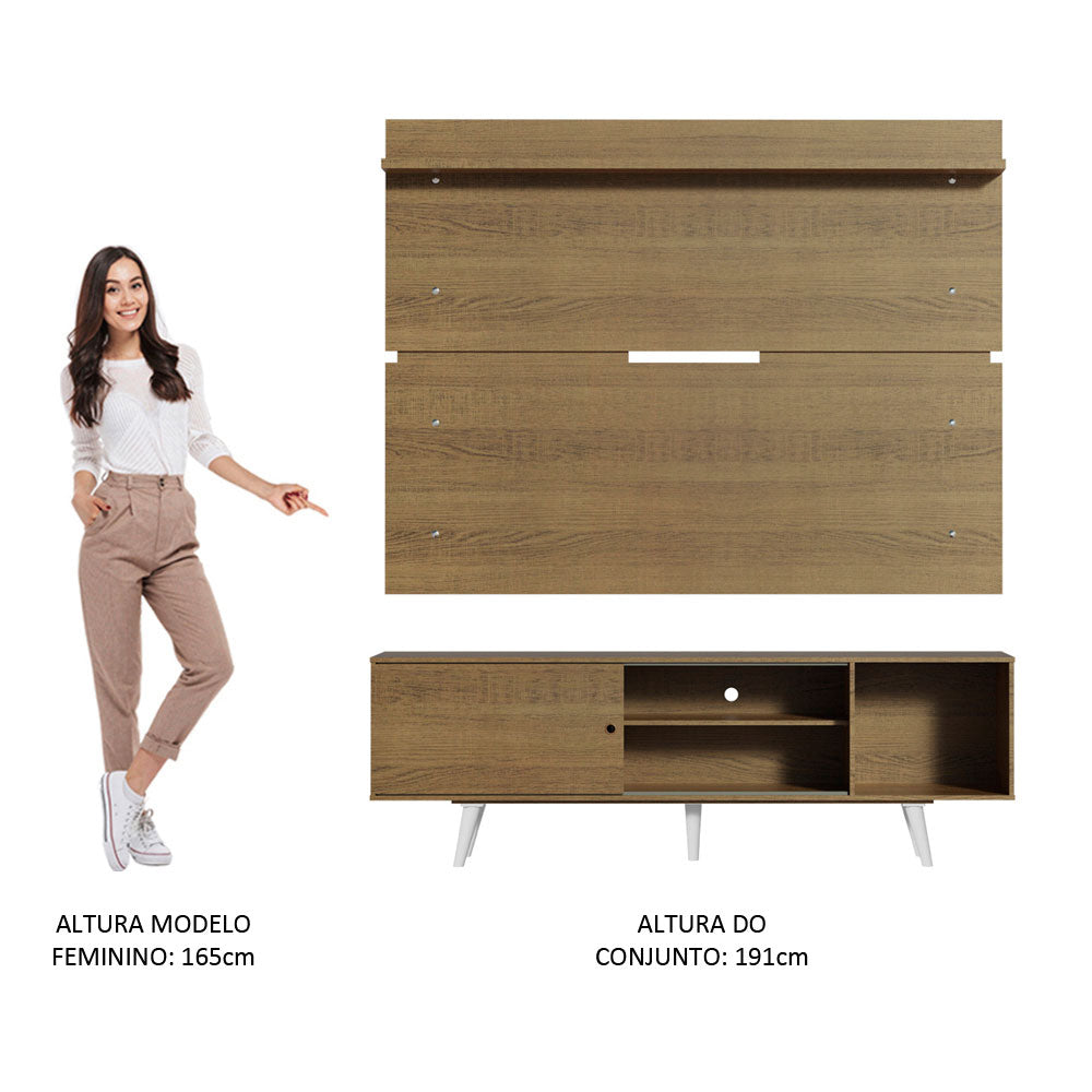 Rack Madesa Dubai e Painel para TV até 65 Polegadas com Pés Rustic/Branco 5Z6E
