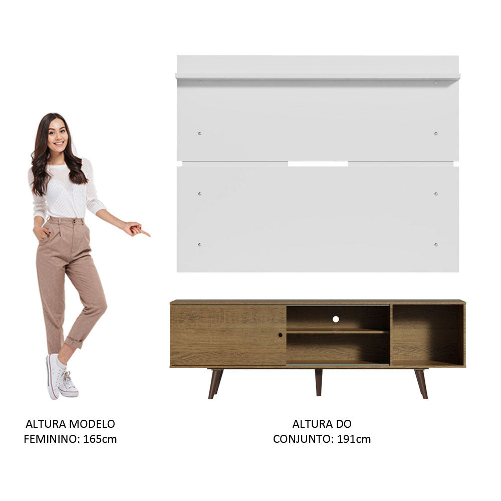 Rack Madesa Dubai e Painel para TV até 65 Polegadas com Pés Rustic/Branco 5Z9B