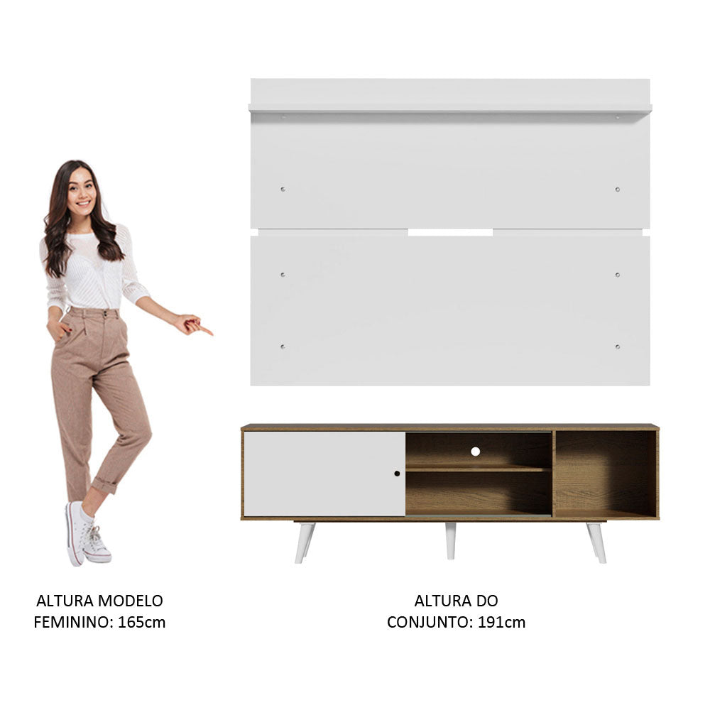 Rack Madesa Dubai e Painel para TV até 65 Polegadas com Pés Rustic/Branco 6E09