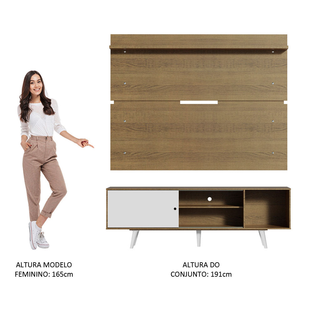 Rack Madesa Dubai e Painel para TV até 65 Polegadas com Pés Rustic/Branco 6E6E