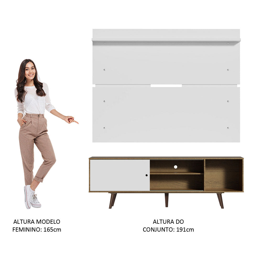 Rack Madesa Dubai e Painel para TV até 65 Polegadas com Pés Rustic/Branco 6E9B