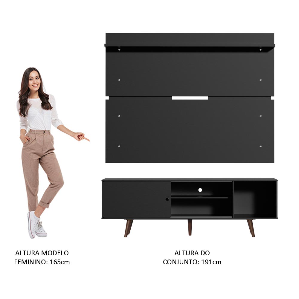 Rack Madesa Dubai e Painel para TV até 65 Polegadas com Pés Preto/Rustic 8ND8