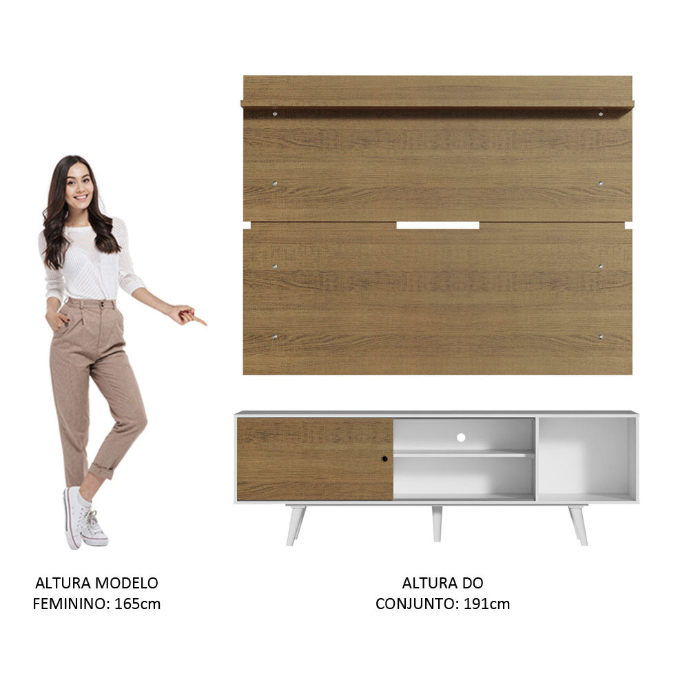 Rack Madesa Dubai e Painel para TV até 65 Polegadas com Pés Branco/Rustic 9B6E