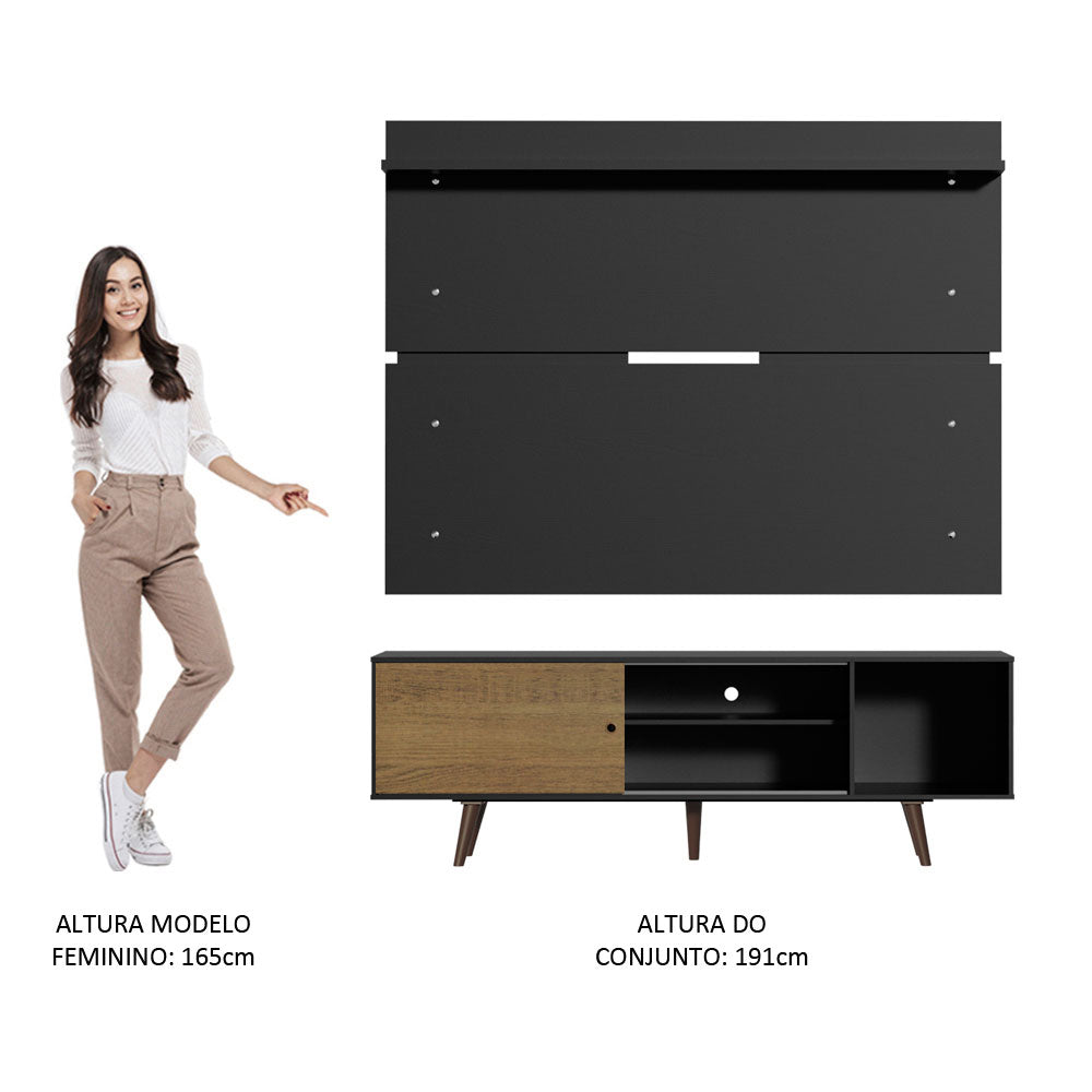 Rack Madesa Dubai e Painel para TV até 65 Polegadas com Pés Preto/Rustic D8D8