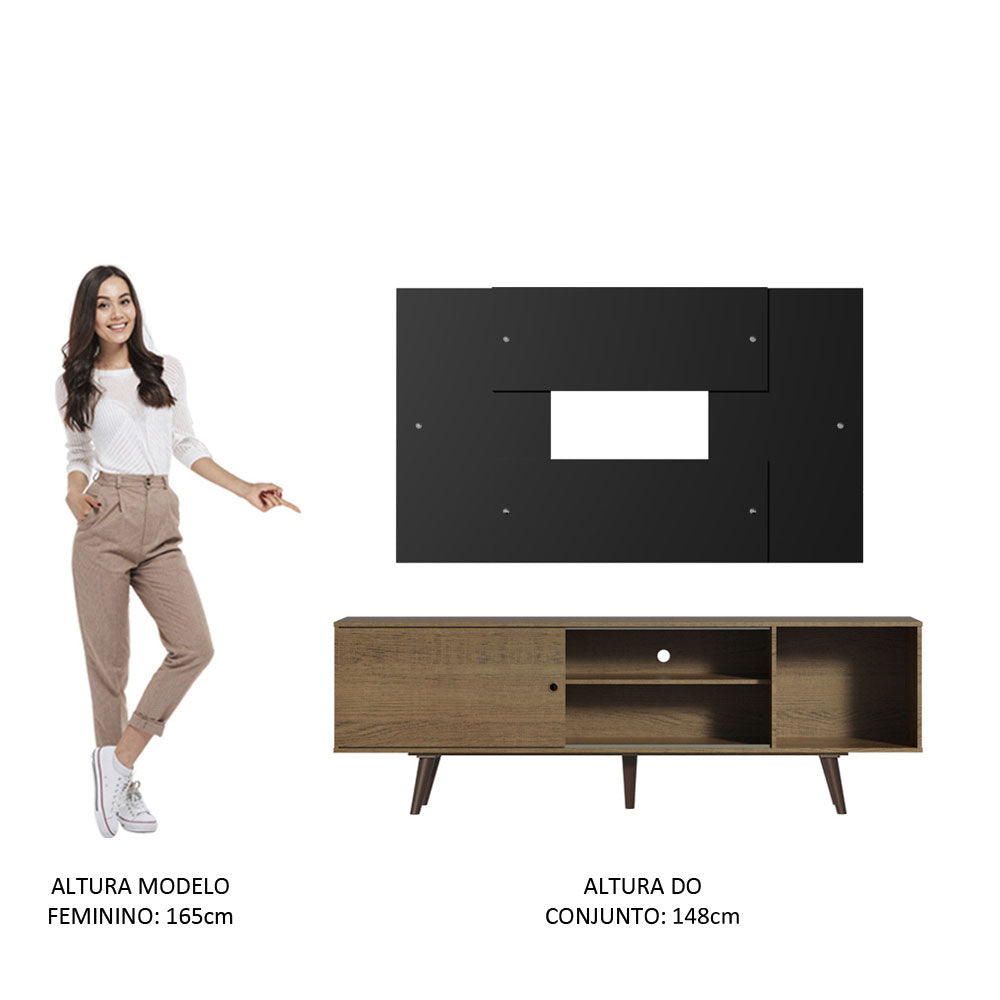 Rack Madesa Dubai com Pés e Painel para TV até 58 Polegadas Rustic/Preto 5ZD8