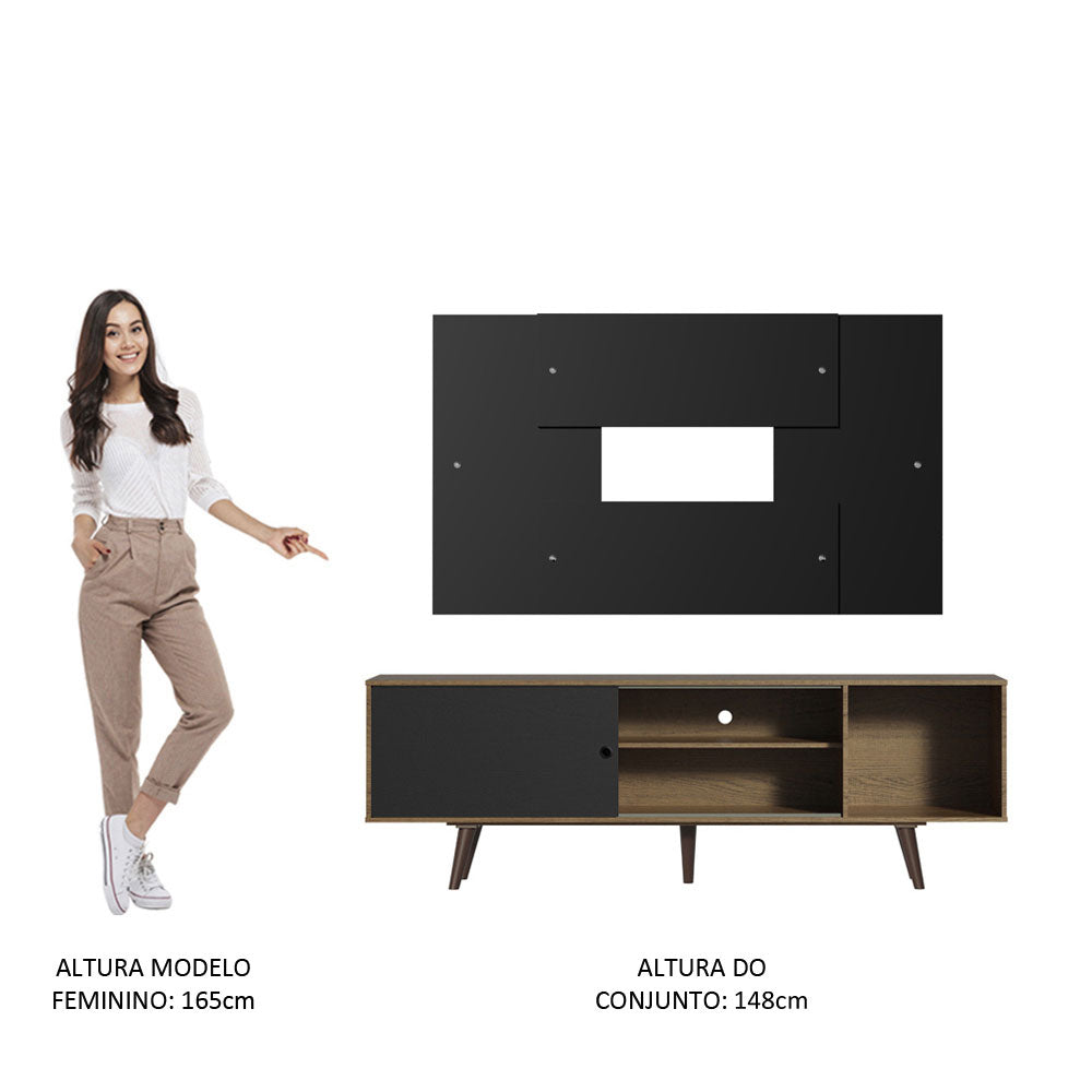 Rack Madesa Dubai com Pés e Painel para TV até 58 Polegadas Rustic/Preto 7KD8