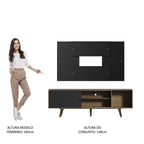 Rack Madesa Dubai com Pés e Painel para TV até 58 Polegadas Rustic/Preto 7KD8