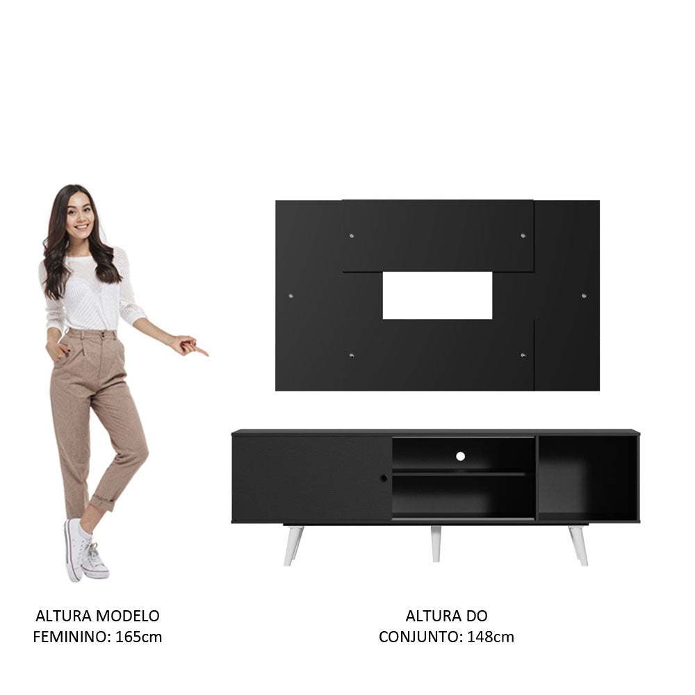Rack Madesa Dubai com Pés e Painel para TV até 58 Polegadas Preto/Preto 8N77