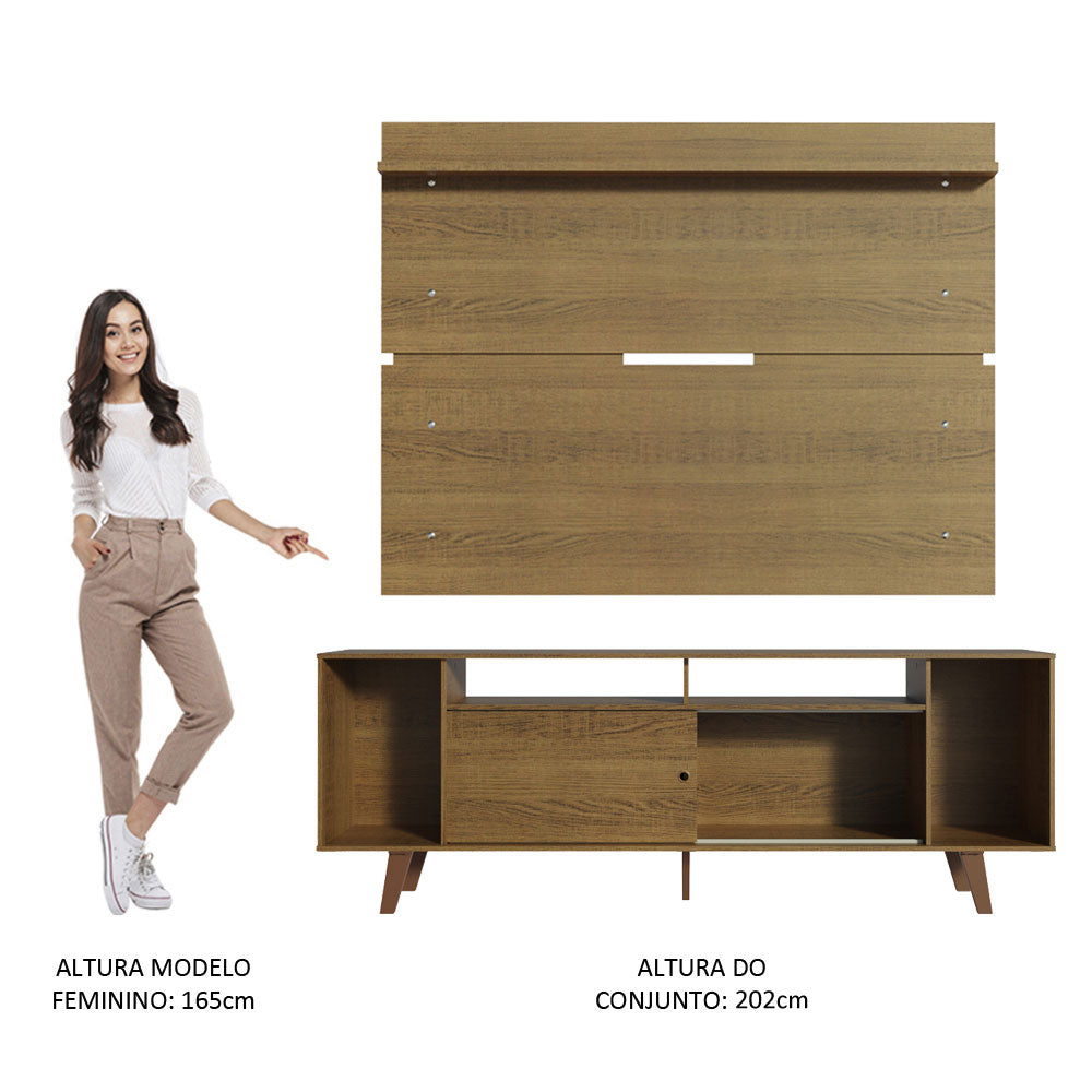 Rack Madesa Cancun com Pés e Painel para TV até 65 Polegadas Rustic