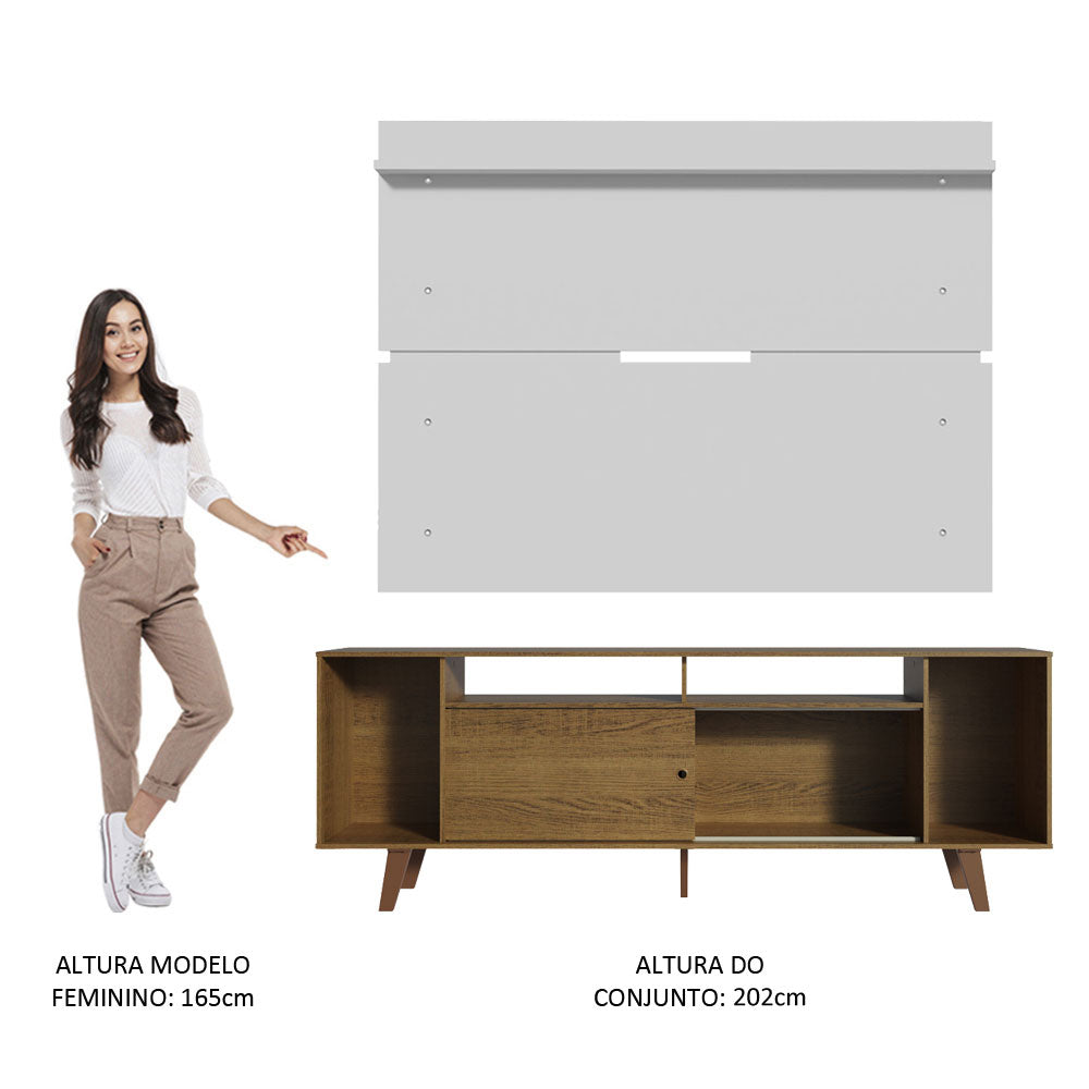 Rack Madesa Cancun com Pés e Painel para TV até 65 Polegadas Rustic/Branco 5Z9B
