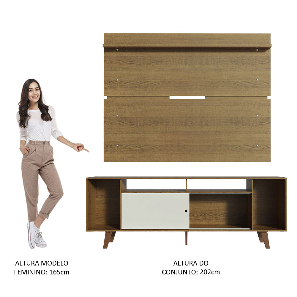 Rack Madesa Cancun com Pés e Painel para TV até 65 Polegadas Rustic/Branco 6E5Z