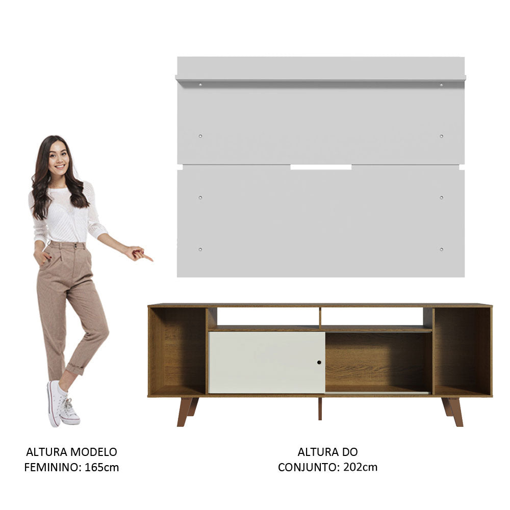 Rack Madesa Cancun com Pés e Painel para TV até 65 Polegadas Rustic/Branco 6E9B